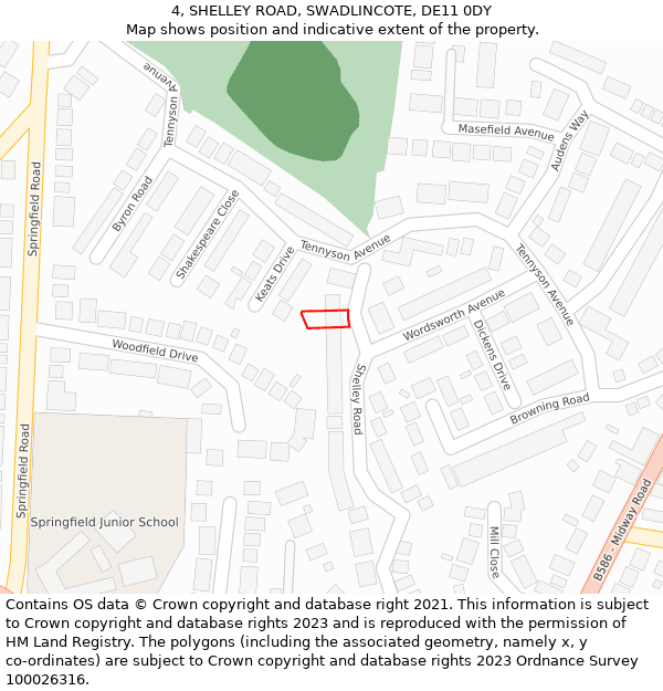 4, SHELLEY ROAD, SWADLINCOTE, DE11 0DY: Location map and indicative extent of plot