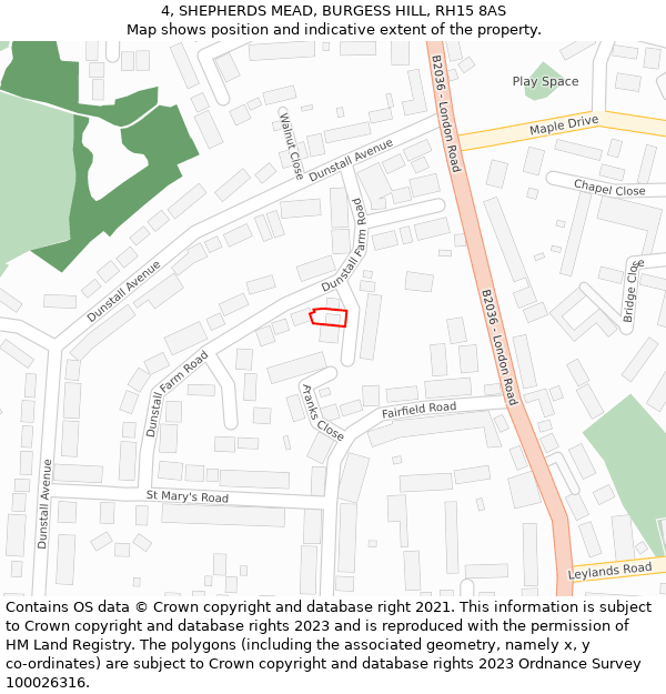 4, SHEPHERDS MEAD, BURGESS HILL, RH15 8AS: Location map and indicative extent of plot