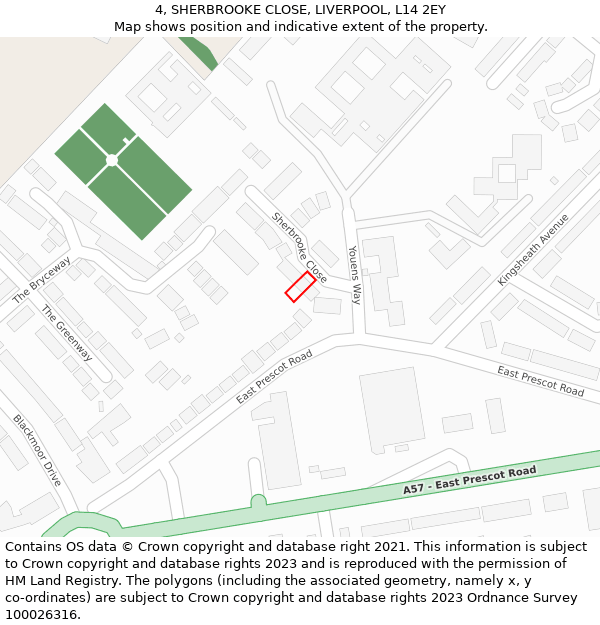 4, SHERBROOKE CLOSE, LIVERPOOL, L14 2EY: Location map and indicative extent of plot