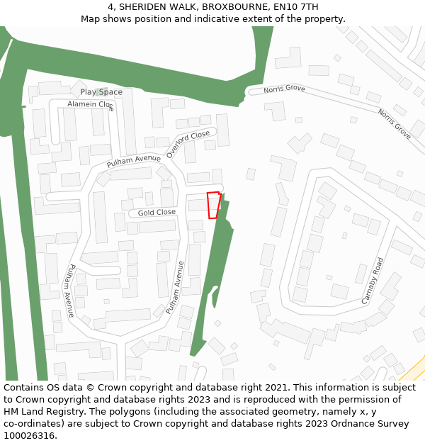 4, SHERIDEN WALK, BROXBOURNE, EN10 7TH: Location map and indicative extent of plot