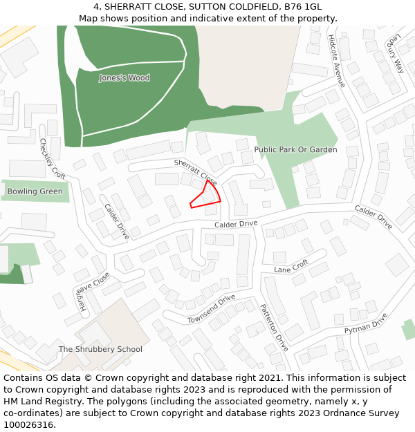 4, SHERRATT CLOSE, SUTTON COLDFIELD, B76 1GL: Location map and indicative extent of plot