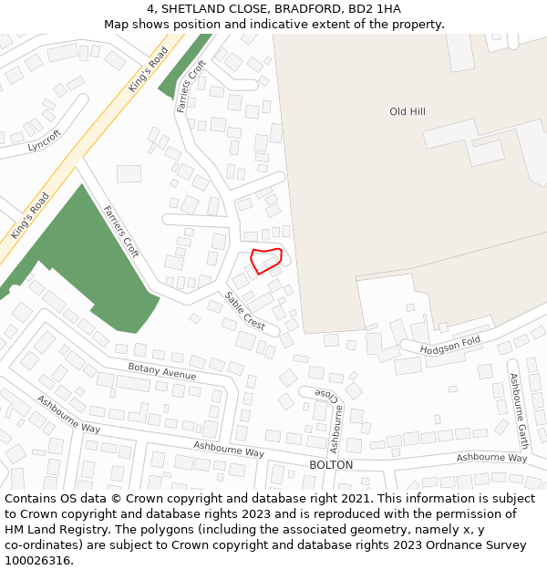 4, SHETLAND CLOSE, BRADFORD, BD2 1HA: Location map and indicative extent of plot