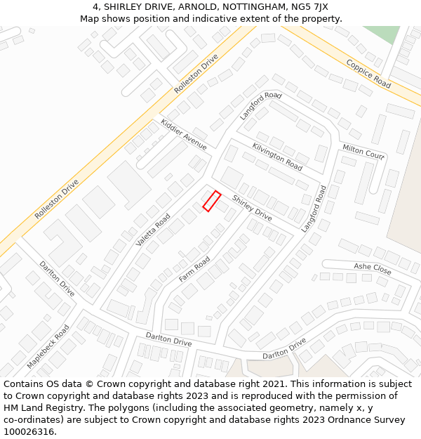 4, SHIRLEY DRIVE, ARNOLD, NOTTINGHAM, NG5 7JX: Location map and indicative extent of plot