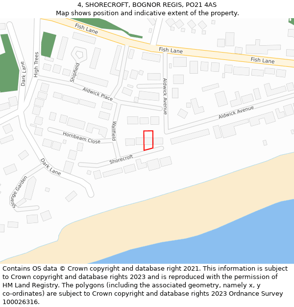 4, SHORECROFT, BOGNOR REGIS, PO21 4AS: Location map and indicative extent of plot