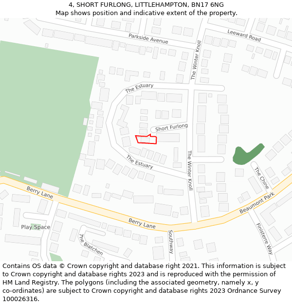 4, SHORT FURLONG, LITTLEHAMPTON, BN17 6NG: Location map and indicative extent of plot