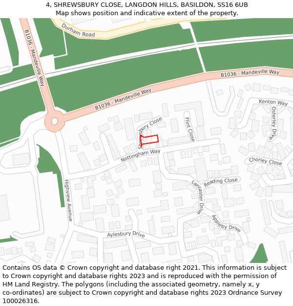 4, SHREWSBURY CLOSE, LANGDON HILLS, BASILDON, SS16 6UB: Location map and indicative extent of plot