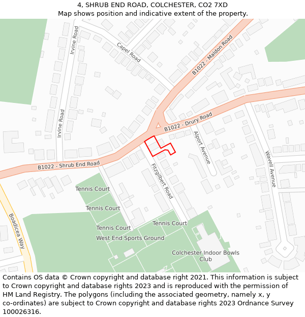 4, SHRUB END ROAD, COLCHESTER, CO2 7XD: Location map and indicative extent of plot