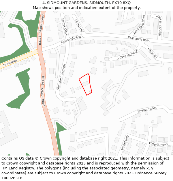 4, SIDMOUNT GARDENS, SIDMOUTH, EX10 8XQ: Location map and indicative extent of plot