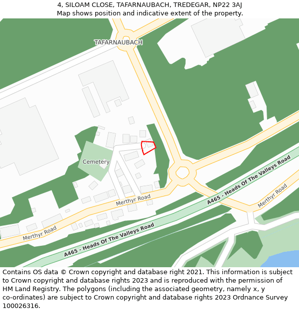 4, SILOAM CLOSE, TAFARNAUBACH, TREDEGAR, NP22 3AJ: Location map and indicative extent of plot