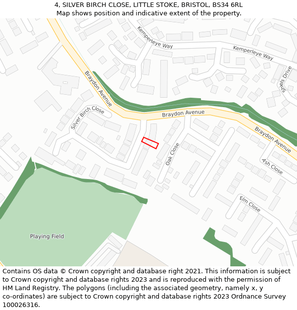 4, SILVER BIRCH CLOSE, LITTLE STOKE, BRISTOL, BS34 6RL: Location map and indicative extent of plot