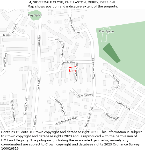 4, SILVERDALE CLOSE, CHELLASTON, DERBY, DE73 6NL: Location map and indicative extent of plot