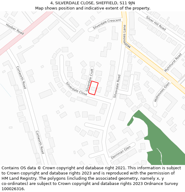 4, SILVERDALE CLOSE, SHEFFIELD, S11 9JN: Location map and indicative extent of plot
