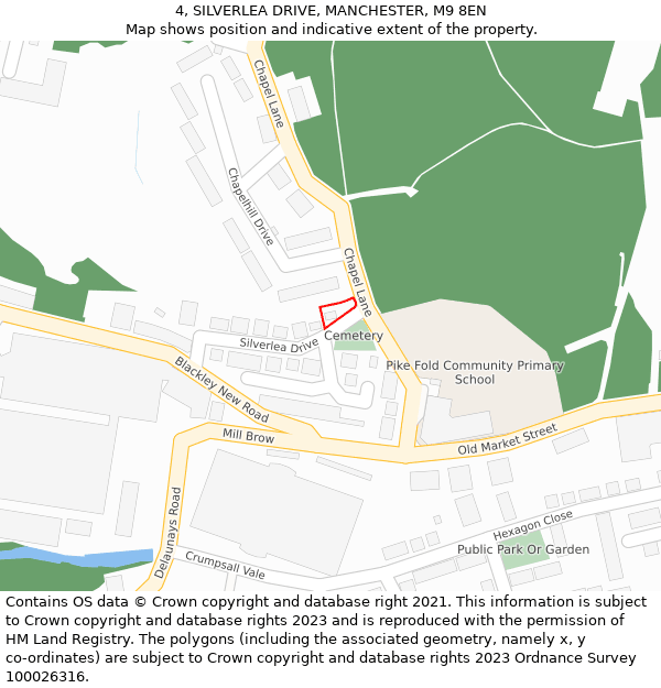 4, SILVERLEA DRIVE, MANCHESTER, M9 8EN: Location map and indicative extent of plot