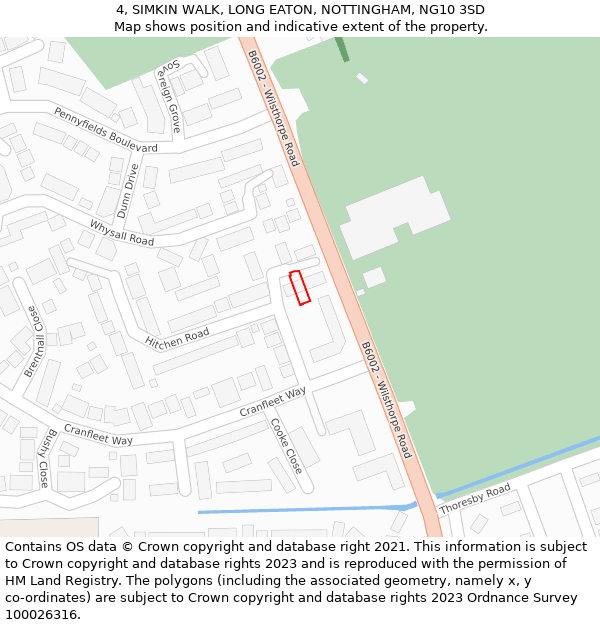 4, SIMKIN WALK, LONG EATON, NOTTINGHAM, NG10 3SD: Location map and indicative extent of plot