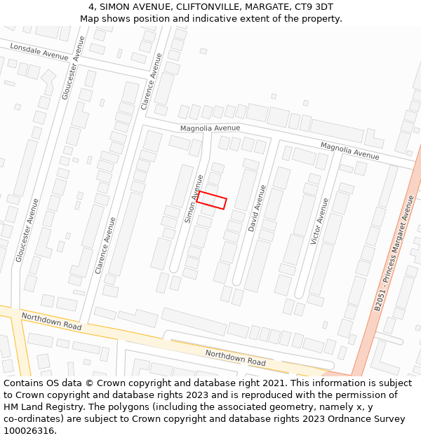 4, SIMON AVENUE, CLIFTONVILLE, MARGATE, CT9 3DT: Location map and indicative extent of plot