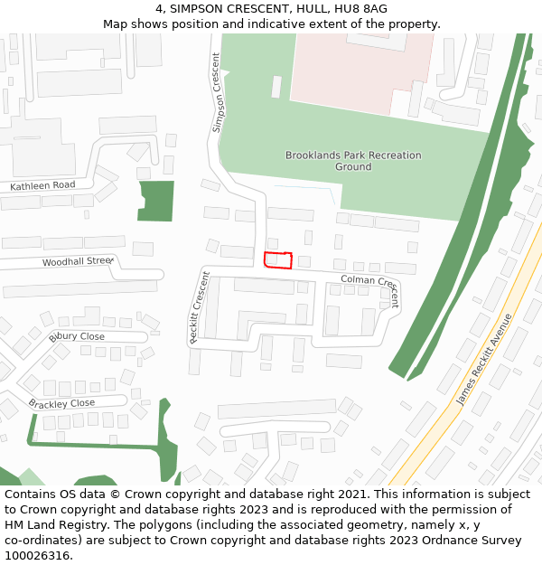 4, SIMPSON CRESCENT, HULL, HU8 8AG: Location map and indicative extent of plot