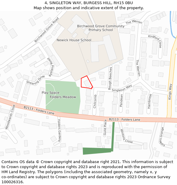 4, SINGLETON WAY, BURGESS HILL, RH15 0BU: Location map and indicative extent of plot