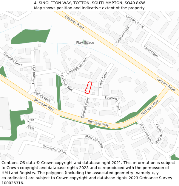 4, SINGLETON WAY, TOTTON, SOUTHAMPTON, SO40 8XW: Location map and indicative extent of plot