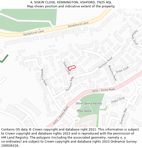 4, SISKIN CLOSE, KENNINGTON, ASHFORD, TN25 4QL: Location map and indicative extent of plot