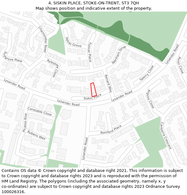 4, SISKIN PLACE, STOKE-ON-TRENT, ST3 7QH: Location map and indicative extent of plot