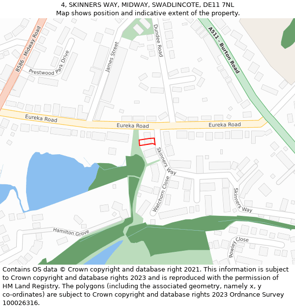 4, SKINNERS WAY, MIDWAY, SWADLINCOTE, DE11 7NL: Location map and indicative extent of plot