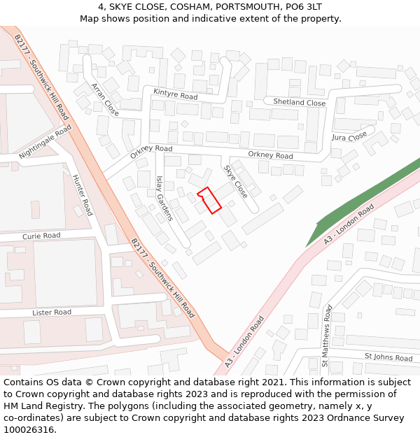 4, SKYE CLOSE, COSHAM, PORTSMOUTH, PO6 3LT: Location map and indicative extent of plot