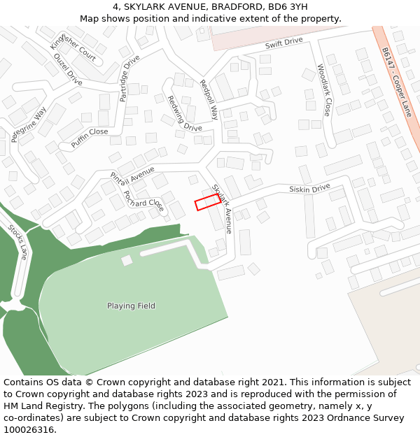 4, SKYLARK AVENUE, BRADFORD, BD6 3YH: Location map and indicative extent of plot