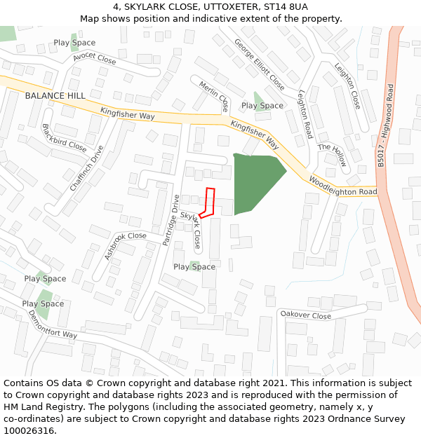 4, SKYLARK CLOSE, UTTOXETER, ST14 8UA: Location map and indicative extent of plot