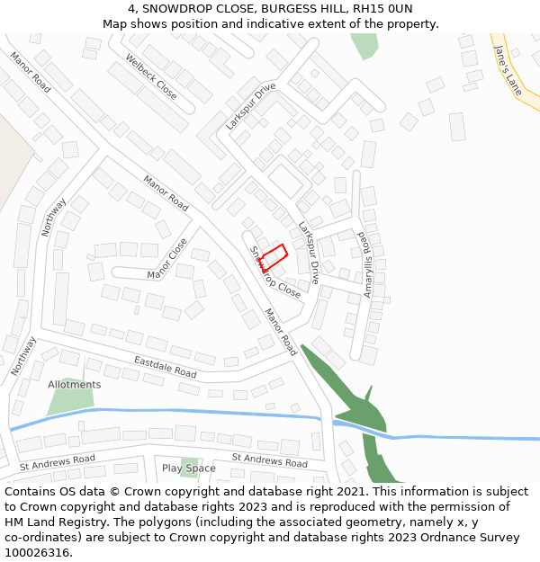 4, SNOWDROP CLOSE, BURGESS HILL, RH15 0UN: Location map and indicative extent of plot