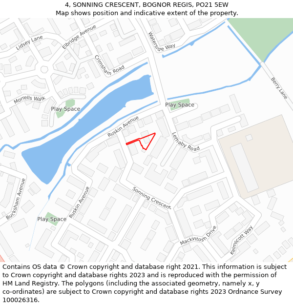 4, SONNING CRESCENT, BOGNOR REGIS, PO21 5EW: Location map and indicative extent of plot