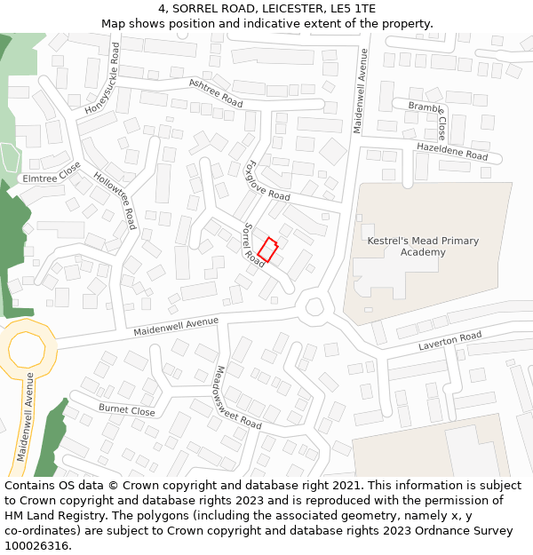 4, SORREL ROAD, LEICESTER, LE5 1TE: Location map and indicative extent of plot