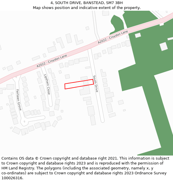 4, SOUTH DRIVE, BANSTEAD, SM7 3BH: Location map and indicative extent of plot