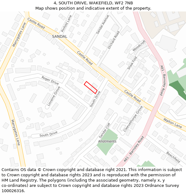 4, SOUTH DRIVE, WAKEFIELD, WF2 7NB: Location map and indicative extent of plot