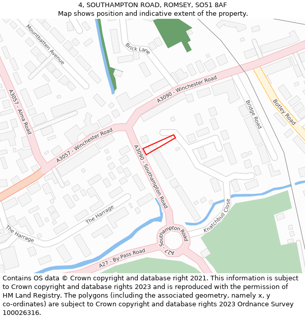 4, SOUTHAMPTON ROAD, ROMSEY, SO51 8AF: Location map and indicative extent of plot