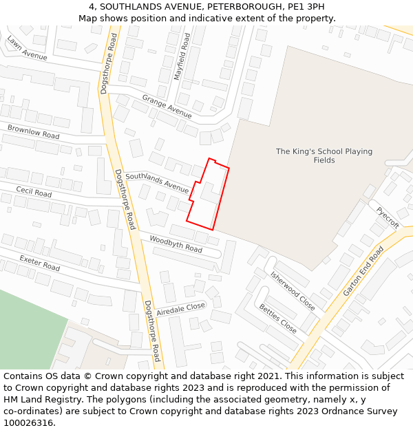 4, SOUTHLANDS AVENUE, PETERBOROUGH, PE1 3PH: Location map and indicative extent of plot