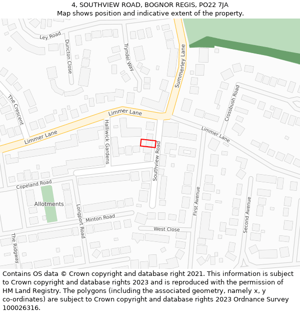 4, SOUTHVIEW ROAD, BOGNOR REGIS, PO22 7JA: Location map and indicative extent of plot