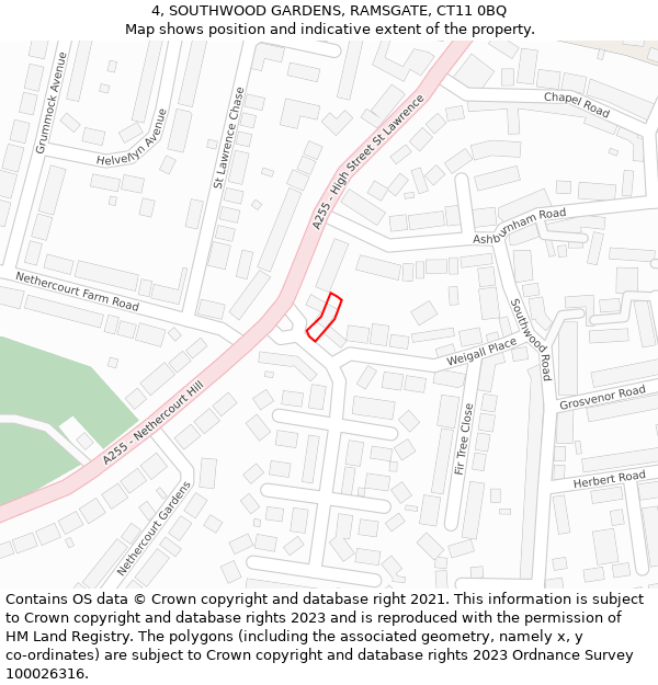 4, SOUTHWOOD GARDENS, RAMSGATE, CT11 0BQ: Location map and indicative extent of plot