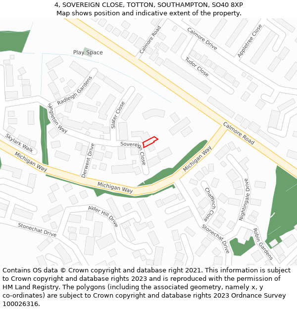 4, SOVEREIGN CLOSE, TOTTON, SOUTHAMPTON, SO40 8XP: Location map and indicative extent of plot