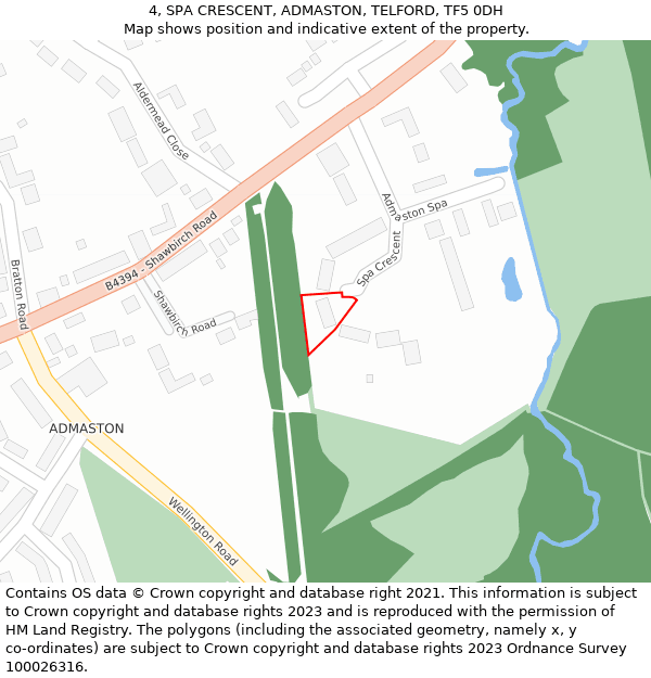 4, SPA CRESCENT, ADMASTON, TELFORD, TF5 0DH: Location map and indicative extent of plot