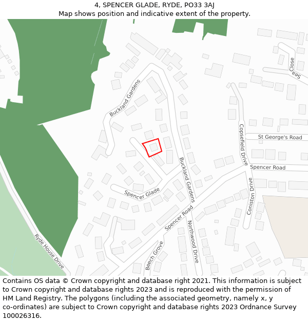 4, SPENCER GLADE, RYDE, PO33 3AJ: Location map and indicative extent of plot