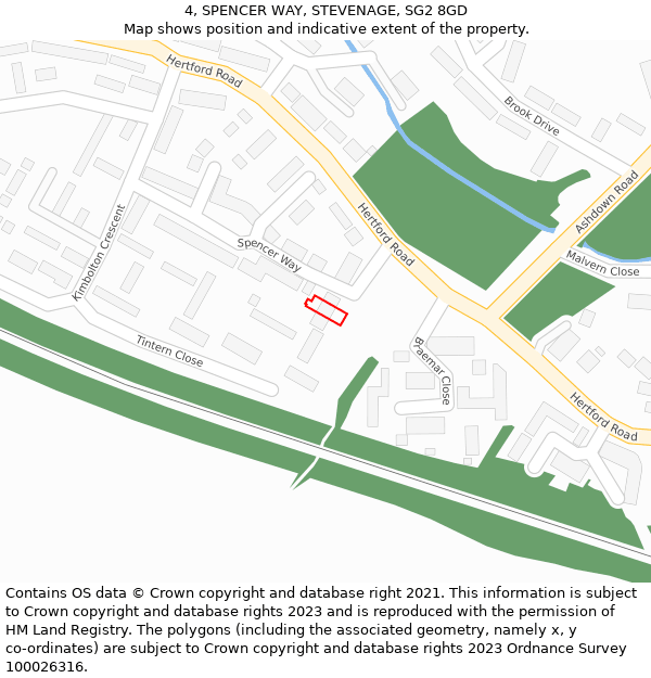 4, SPENCER WAY, STEVENAGE, SG2 8GD: Location map and indicative extent of plot