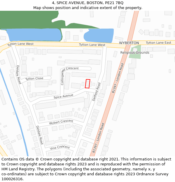 4, SPICE AVENUE, BOSTON, PE21 7BQ: Location map and indicative extent of plot