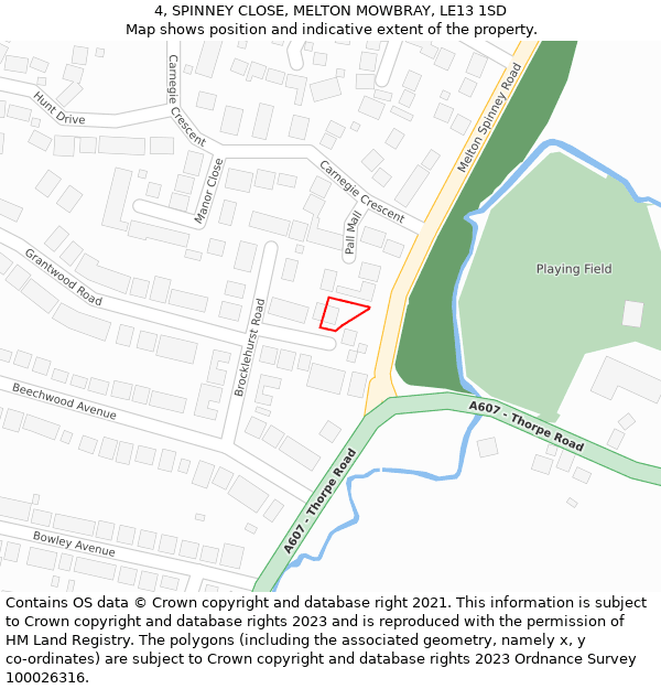 4, SPINNEY CLOSE, MELTON MOWBRAY, LE13 1SD: Location map and indicative extent of plot