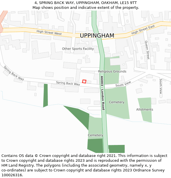 4, SPRING BACK WAY, UPPINGHAM, OAKHAM, LE15 9TT: Location map and indicative extent of plot
