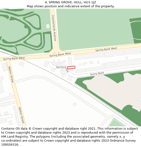 4, SPRING GROVE, HULL, HU3 1JZ: Location map and indicative extent of plot