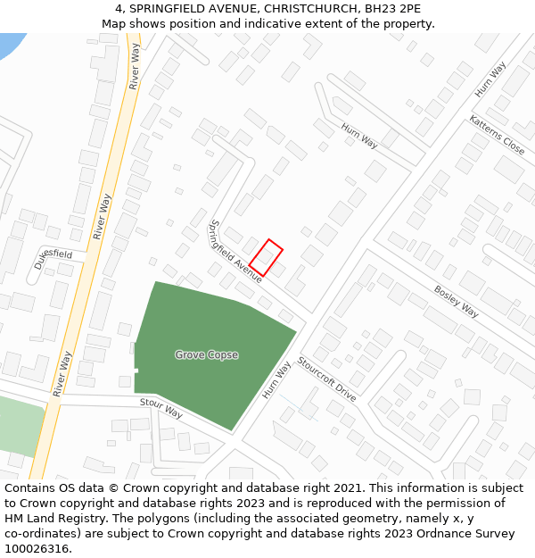 4, SPRINGFIELD AVENUE, CHRISTCHURCH, BH23 2PE: Location map and indicative extent of plot