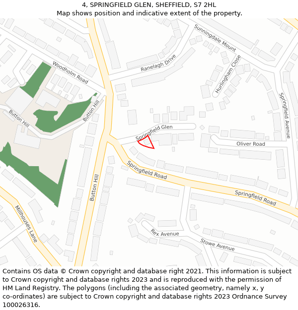 4, SPRINGFIELD GLEN, SHEFFIELD, S7 2HL: Location map and indicative extent of plot