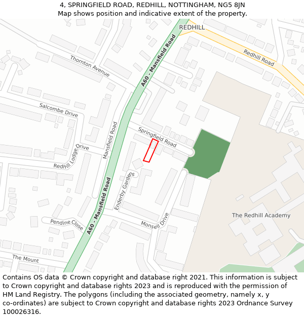 4, SPRINGFIELD ROAD, REDHILL, NOTTINGHAM, NG5 8JN: Location map and indicative extent of plot