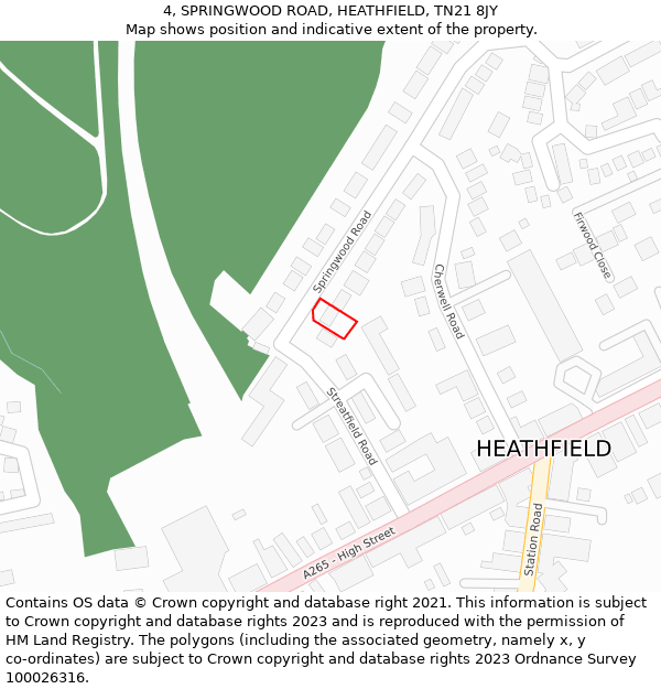 4, SPRINGWOOD ROAD, HEATHFIELD, TN21 8JY: Location map and indicative extent of plot