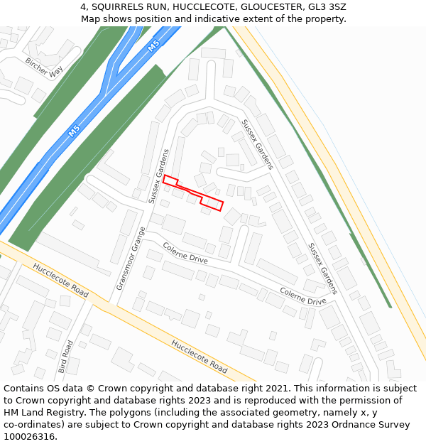 4, SQUIRRELS RUN, HUCCLECOTE, GLOUCESTER, GL3 3SZ: Location map and indicative extent of plot